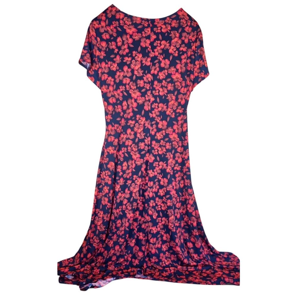 Perceptions New York XL Navy Red Floral Faux Wrap Midi Dress Stretch - Picture 3 of 8